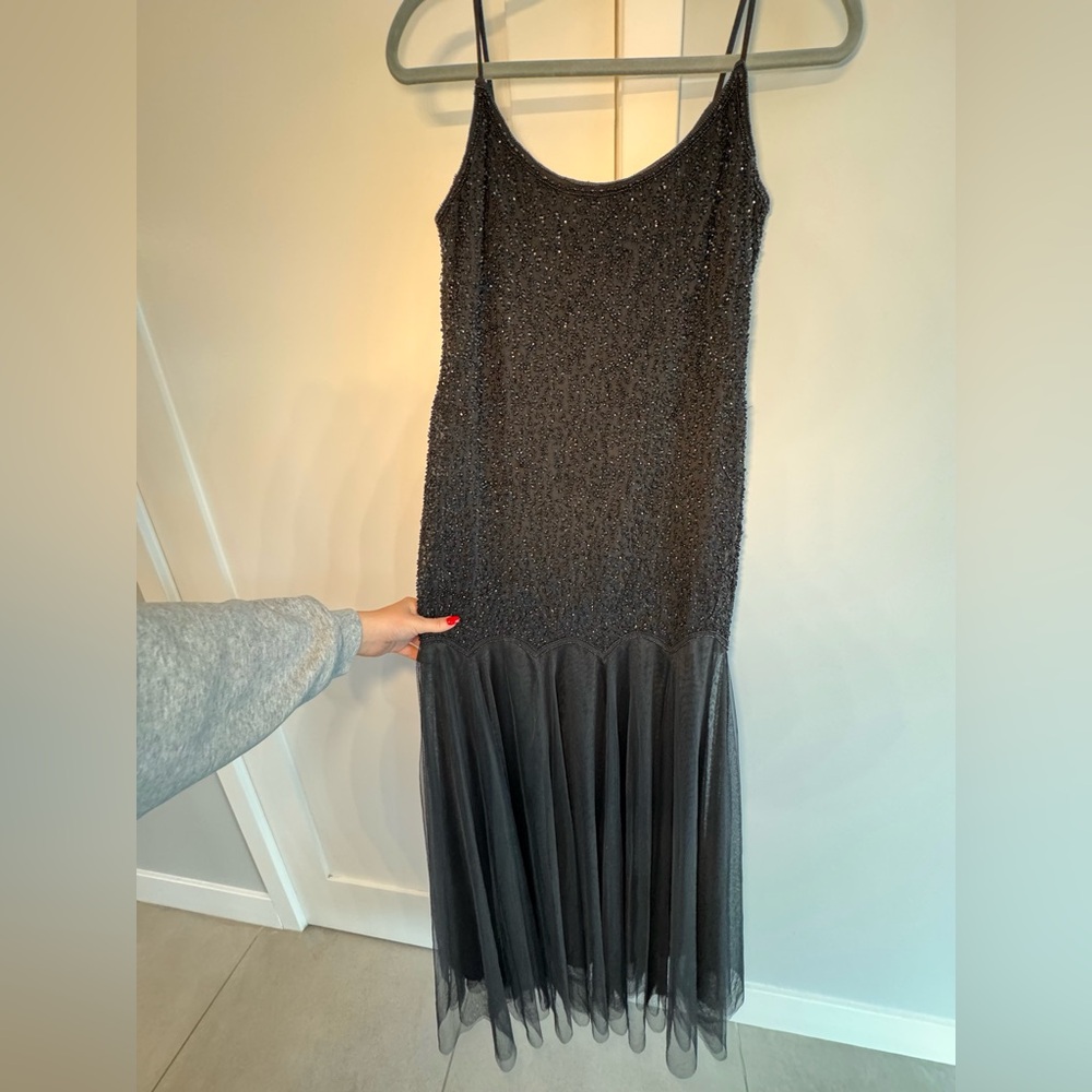 Betsy & Adam Black Beaded Midi Dress